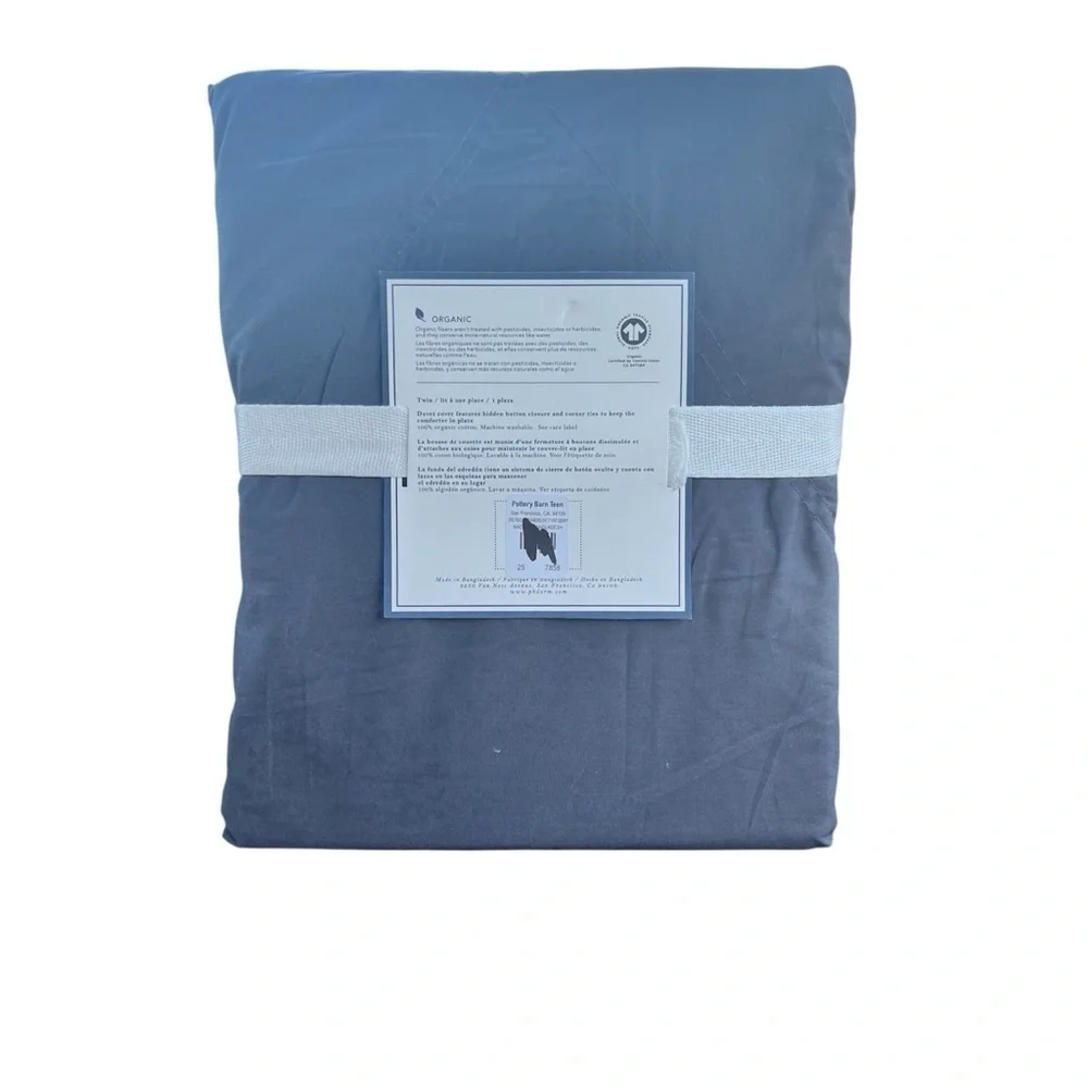 Pottery Barn Dorm Ruched Diamond Organic Duvet Cover Gray Twin Cotton
